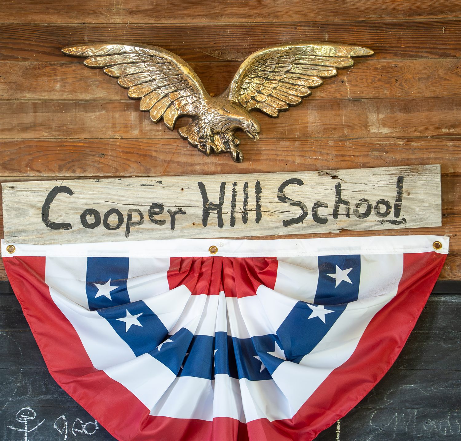 Inside the Cooper Hill School House, where the Quilt Expo is hung each year.